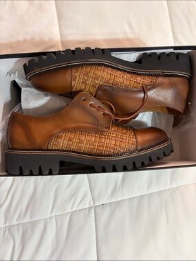 Taft Tan/Brown Woven Leather Derby Shoes